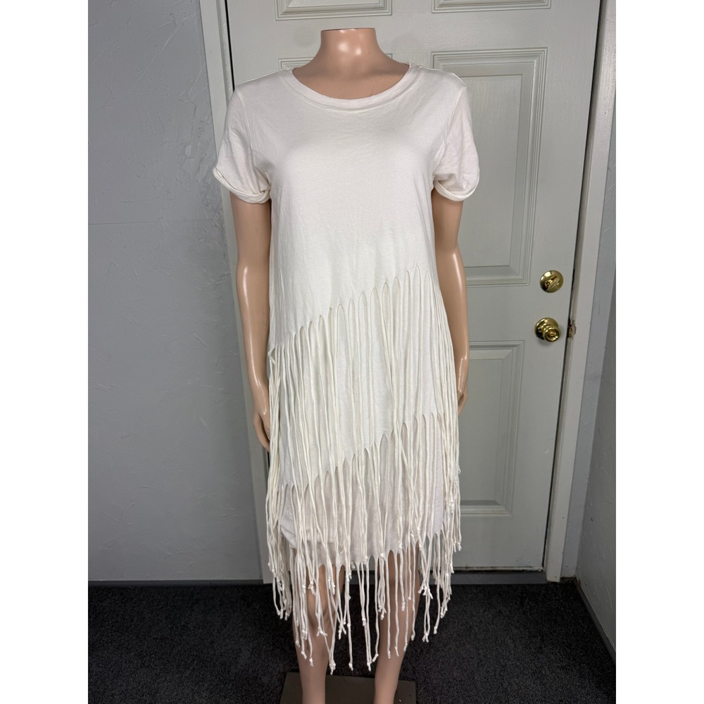 Allsaints Women's Dress M Tami Layer Dress Party Cotton Fringe White Solid C3-4
